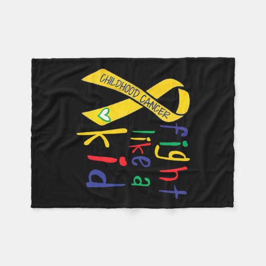 子供の金ゴールドリボン幼少期がん患者のように戦う フリースブランケット (正面(横))