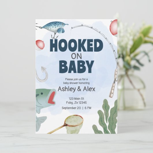 子供の釣りテーマのベビーシャワー招待状 招待状 (スタンド正面)