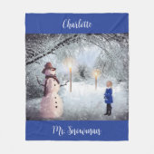 子供の雪だるまクリスマスケット フリースブランケット (正面)