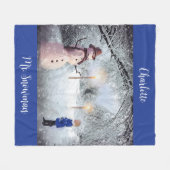 子供の雪だるまクリスマスケット フリースブランケット (正面(横))