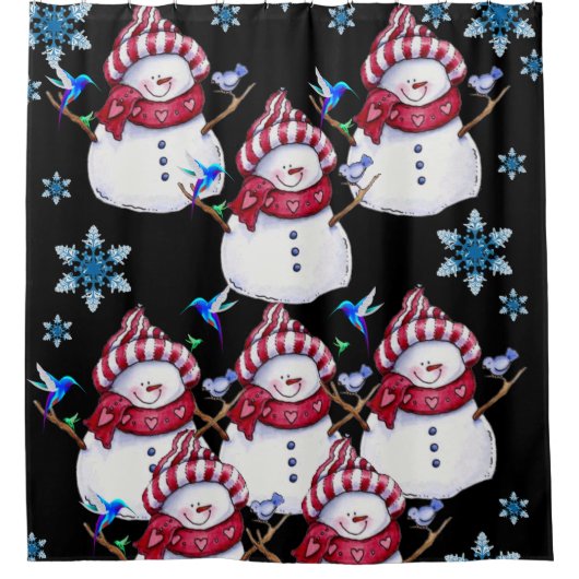 子供の雪だるまシャワーカーテン赤白 シャワーカーテン (正面)