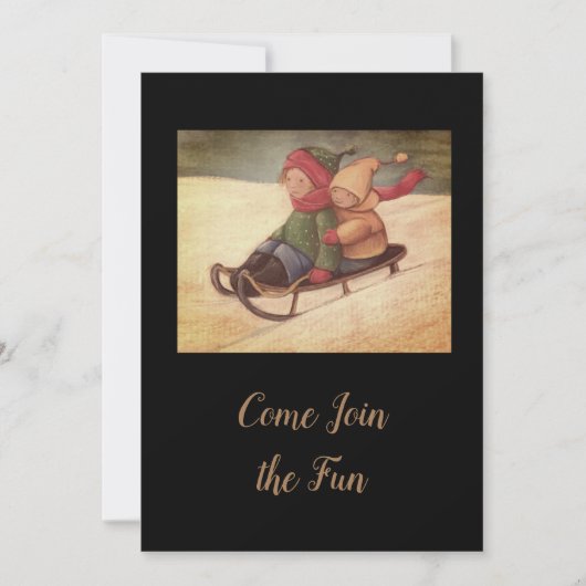 子供の雪のソリ遊び 招待状 (正面)