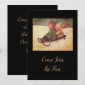 子供の雪のソリ遊び 招待状 (正面/裏面)