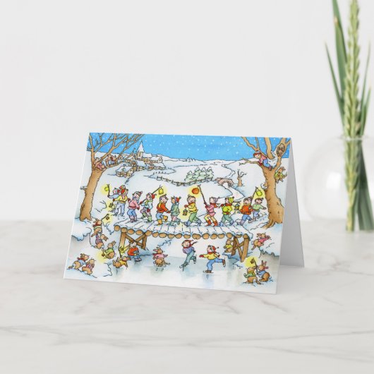 子供の雪の行列のクリスマスの挨拶状 シーズンカード (正面)