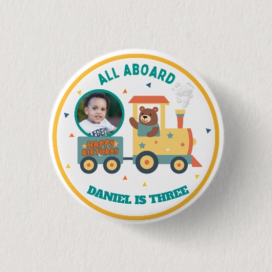 子供の電車の誕生日写真 缶バッジ (正面)