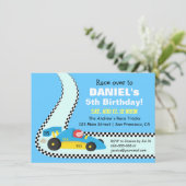 子供の青いレースカーの誕生日パーティー招待状 招待状 (スタンド正面)