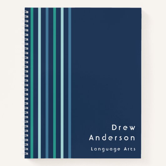 子供の青緑のストライプ名付き少年用 ノートブック (正面)