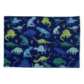 子供の青緑パーソナライズな恐竜のシルエット 枕カバー (裏面)