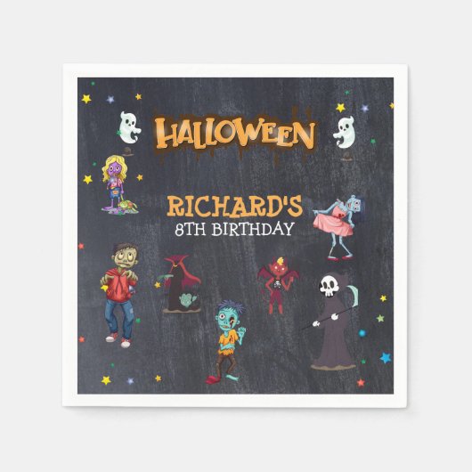 子供の面白いハロウィーン衣装の誕生日パーティー スタンダードカクテルナプキン (正面)