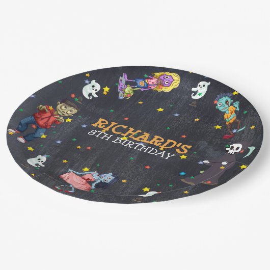 子供の面白いハロウィーン衣装の誕生日パーティー ペーパープレート (アングル)