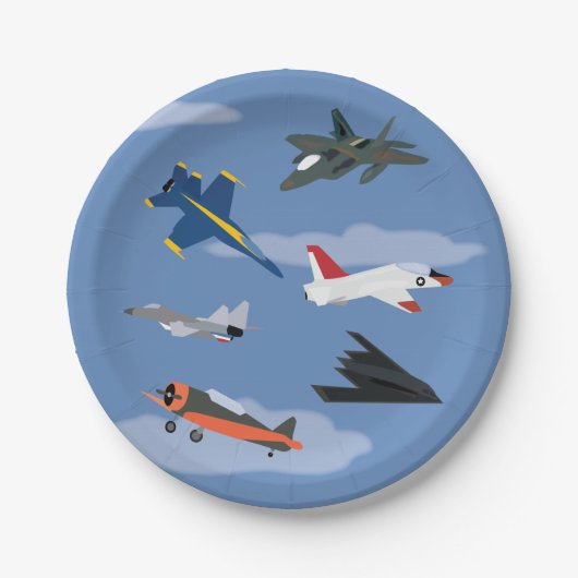 子供の飛行機とジェット機のパーティー ペーパープレート (正面)