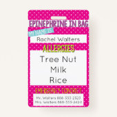 子供の食物アレルギー医療アレルギーの警告 バッジ (正面)