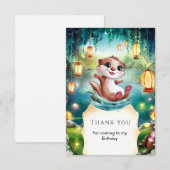 子供の魔法のカワウソの誕生日 サンキューカード (正面/裏面)
