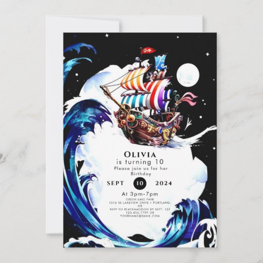 子供の魔法の宝物海賊の誕生日 招待状 (正面)