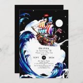 子供の魔法の宝物海賊の誕生日 招待状 (正面/裏面)