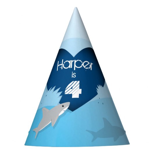 子供の鮫の誕生日の青いハートの海 パーティーハット (正面)