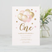子供の1歳の誕生日ピンク風船パーティー 招待状 (スタンド正面)