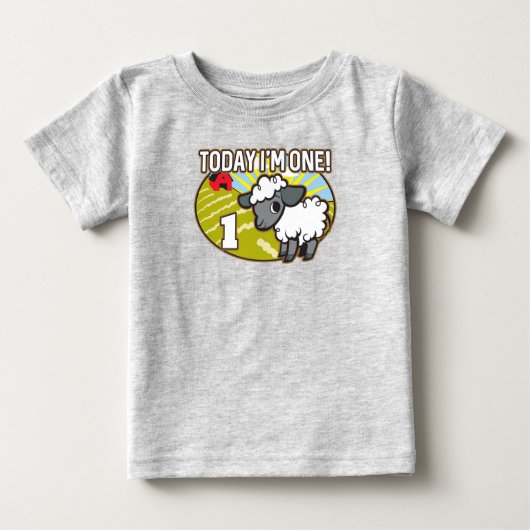 子供の1歳の誕生日今日は私が1歳！かわいい子羊 ベビーTシャツ (正面)