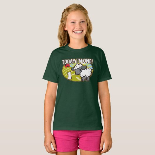 子供の1歳の誕生日今日は私が1歳！かわいい子羊 Tシャツ (正面フル)
