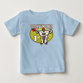 子供の1歳の誕生日今日は私が1歳！かわいい牛 ベビーTシャツ