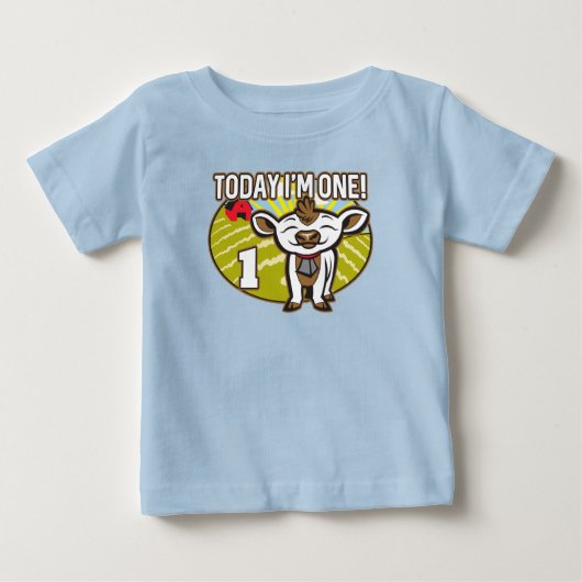 子供の1歳の誕生日今日は私が1歳！かわいい牛 ベビーTシャツ (正面)