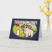 子供の1歳の誕生日今日は私が1歳！かわいい豚 カード (黄色い花)