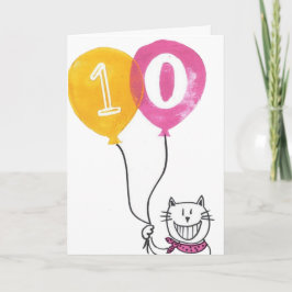 子供の10歳の誕生日カード - いたずら猫の笑顔 カード