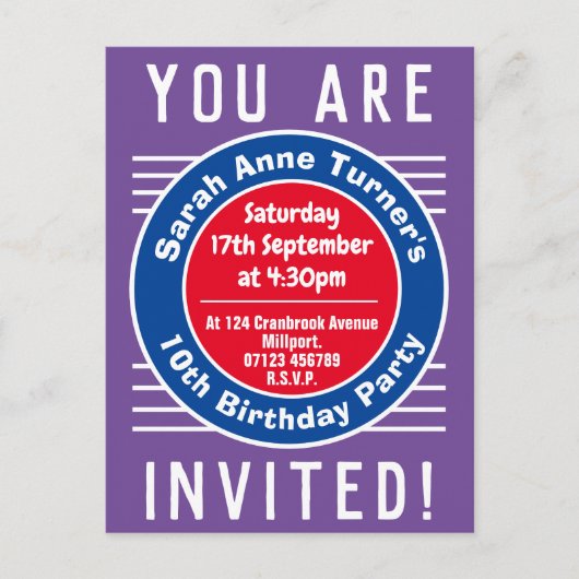 子供の10th誕生日パーティーへの招待 インビテーションポストカード (正面)