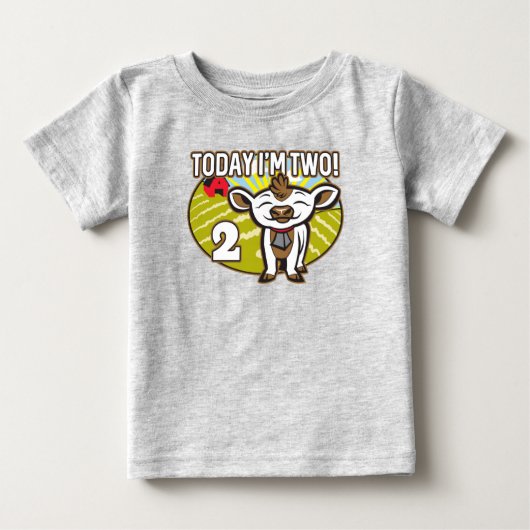 子供の2歳の誕生日今日は2歳!かわいい牛 ベビーTシャツ (正面)