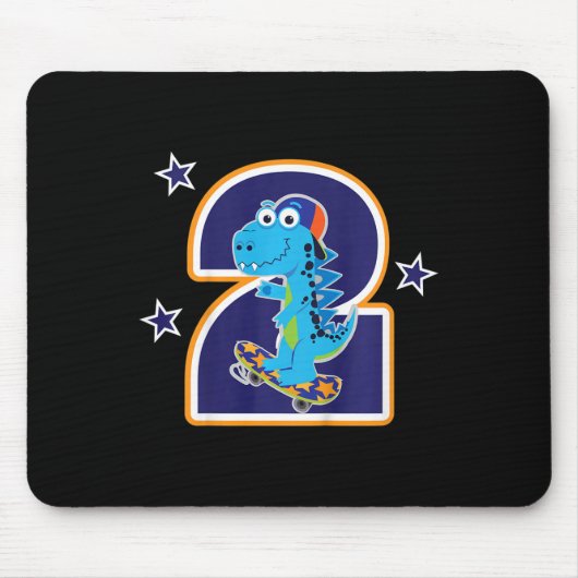 子供の2歳の誕生日 おもしろい恐竜 スケートボード 2歳 マウスパッド (正面)