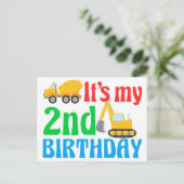 子供の2歳の誕生日 男の子 建設車両 ポストカード (スタンド正面)
