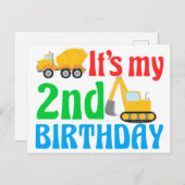 子供の2歳の誕生日 男の子 建設車両 ポストカード (正面/裏面)