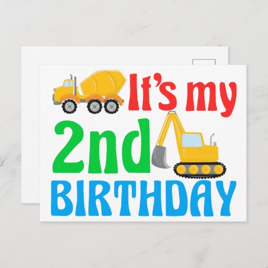 子供の2歳の誕生日 男の子 建設車両 ポストカード (正面/裏面)