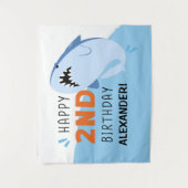 子供の2歳サメ誕生日パーティーカスタム背景男子 タペストリー (正面)