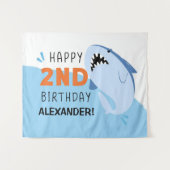 子供の2歳サメ誕生日パーティー カスタム バックドロップ 男の子 タペストリー (正面(横))