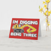 子供の3歳の誕生日を3歳で掘る カード (黄色い花)