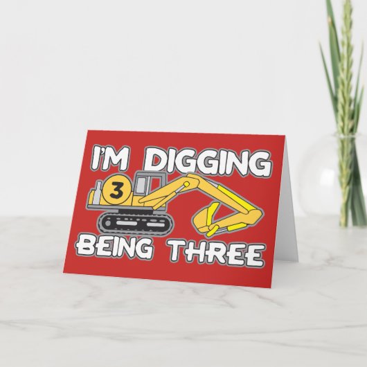 子供の3歳の誕生日を3歳で掘る カード (正面)
