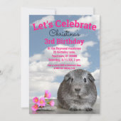 子供の3歳の誕生日パーティーモルモット花 招待状 (正面)