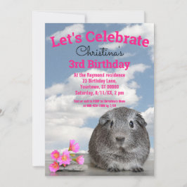 子供の3歳の誕生日パーティーモルモット花 招待状