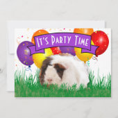 子供の3歳の誕生日パーティーモルモット風船 招待状 (正面)