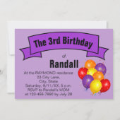 子供の3歳の誕生日パーティーモルモット風船 招待状 (裏面)