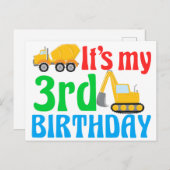 子供の3歳の誕生日パーティー 男の子 建設車両 ポストカード (正面/裏面)