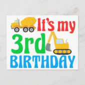 子供の3歳の誕生日パーティー 男の子 建設車両 ポストカード (正面)