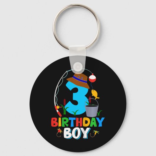 子供の3歳の誕生日Tシャツ 男の子 釣り 魚 キーホルダー (正面)