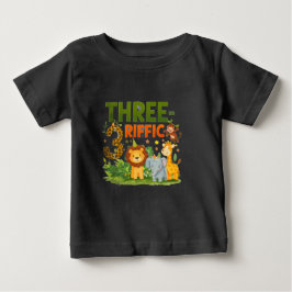 子供の3歳誕生日ジャングルサファリTシャツ ベビーTシャツ