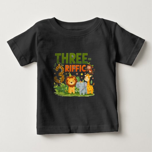 子供の3歳誕生日ジャングルサファリTシャツ ベビーTシャツ (正面)