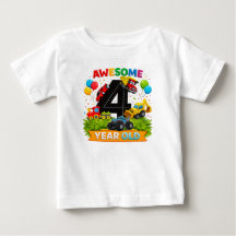 子供の4歳の誕生日シャツ | 建設車両Tシャツ