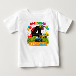 子供の4歳の誕生日シャツ | 建設車両Tシャツ ベビーTシャツ