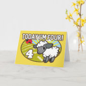 子供の4歳の誕生日今日は4歳！かわいい子羊 カード (黄色い花)