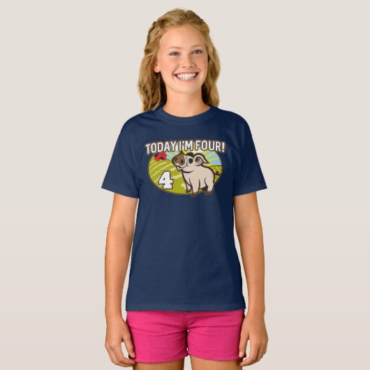 子供の4歳の誕生日今日は4歳！かわいい豚 Tシャツ (正面フル)